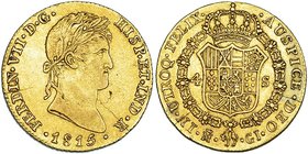 4 escudos. 1815. Madrid. GJ. VI-1421. Hojitas en anv. y dos finas grietas. MBC. Muy escasa.