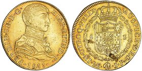 8 escudos. 1811. Lima. JP. VI-1461. Hojas en rev. Pátina rojiza. MBC+/EBC-.
