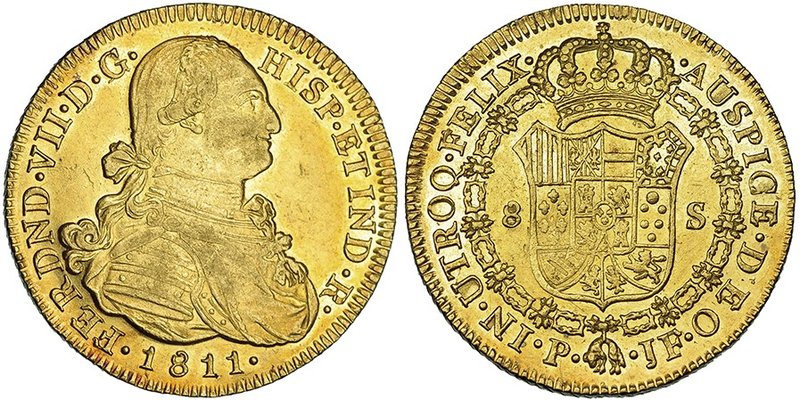 8 escudos. 1811. Popayán. JF. VI-1513. B.O. EBC.