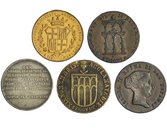 5 medallas: Visita a Sevilla 1852, Barcelona 1846 (AG y AE) y Segovia 1833 y 1843. MBC-/MBC+.