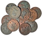 13 monedas de 2 maravedíes de Segovia (1838-1850). Colección completa. Varios con R.B.O. De MBC a EBC-.
