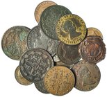 17 cobres de Segovia: 8 maravedís de Felipe IV a martillo (2); 4 maravedís (8): 1798, 1800, 01, 02, 42, 43, 47 y 49; 10 cts. de real (3): 1860, 62 y 6...