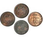 4 monedas de décima de real de Segovia (1850, 1851, 1852 y 1853). Colección completa. MBC/MBC+.