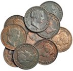 10 monedas diferentes de 10 céntimos de real de Segovia (1855-1864). MBC-/MBC+.