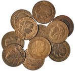 11 monedas diferentes de 1/2 céntimo de escudo: Barcelona (1866, 1867 y 1868), Jubia (1866, 1867 y 1868), Segovia (1866, 1867 y 1868) y Sevilla (1867 ...