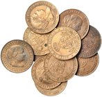 11 monedas diferentes de 2 1/2 céntimos de escudo: Barcelona (1866, 1866 OM, 1867 OM, 1868 OM), Jubia (1866 OM, 1867 OM, 1868 OM), Segovia (1867 OM Y ...