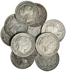 11 monedas diferentes de 1 real de Barcelona 1852, 1853, 1854, 1855, 1857, 1858, 1859, 1860, 1861, 1862 y 1863. MBC/MBC+.