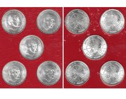 Colección de 5 monedas de 100 pesetas: 1966 *66, 67, 68, 69 (curvo) y 70. SC.