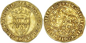 FRANCIA. Carlos VI (1380-1422). Escudo de oro. FR-291. Ley. similar. Rayita. MBC+/MBC.