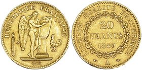 FRANCIA. 20 francos. 1849-A. KM-757. MBC+/MBC.