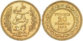 TÚNEZ. 20 francos. 1892 A. KM-227. Pequeñas marcas. EBC-.