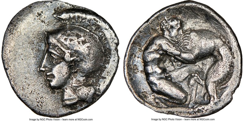 CALABRIA. Tarentum. 4th-3rd centuries BC. AR diobol (12mm, 5h). NGC VF. Ca. 325-...