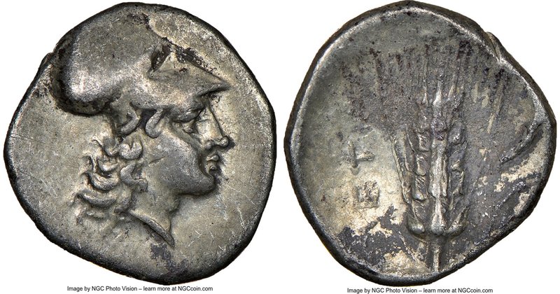 LUCANIA. Metapontum. Ca. 325-275 BC. AR diobol (12mm, 1h). NGC Choice VF. Head o...