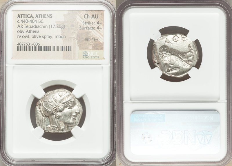 ATTICA. Athens. Ca. 440-404 BC. AR tetradrachm (24mm, 17.20 gm, 3h). NGC Choice ...