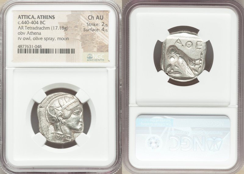 ATTICA. Athens. Ca. 440-404 BC. AR tetradrachm (25mm, 17.18 gm, 3h). NGC Choice ...