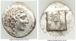 LYCIAN LEAGUE. Cragus. Ca. 1st century BC. AR hemidrachm (16mm, 1.86 gm, 12h). XF. Series 1. Laureate head of Apollo right; Λ-Y below / K-P, cithara (...