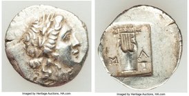 LYCIAN LEAGUE. Masicytes. Ca. 1st century BC. AR hemidrachm (15mm, 1.78 gm, 1h). XF. Series 1. Laureate head of Apollo right; Λ-Y below / M-A, cithara...