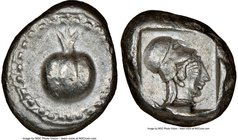 PAMPHYLIA. Side. Ca. 5th century BC. AR stater (21mm, 10.87 gm, 1h). NGC Choice XF 5/5 - 4/5. Ca. 430-400 BC. Pomegranate, guilloche beaded border / H...