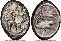 CILICIA. Mallus. Ca. 440-385 BC. AR stater (22mm, 11.19 gm, 6h). NGC XF S 5/5 - 4/5. Beardless male, winged, in kneeling/running stance left, holding ...