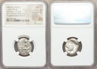 CILICIA. Soloi. Ca. 440-400 BC. AR stater (21mm, 10.61 gm, 4h). NGC AU 4/5 - 5/5. Amazon, nude to waist, on one knee left, wearing pointed cap, bowcas...