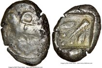 CYPRUS. Uncertain mint. Ca. early 5th century BC. AR stater (21mm, 6h). NGC VF. Ram walking left; ankh superimposed above, RA (Cypriot) below / Laurel...