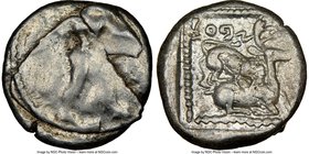 CYPRUS. Citium. Azbaal (ca. 449-425 BC). AR stater (21mm, 11.04 gm, 3h). NGC VF 2/5 - 4/5, flan flaw. Heracles in fighting stance right, nude but for ...