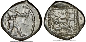 CYPRUS. Citium. Azbaal (ca. 449-425 BC). AR stater (22mm, 12h). NGC VF. Heracles in fighting stance right, nude but for lion skin around shoulders and...