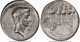 Octavian, as Sole Imperator (31-27 BC). AR denarius (20mm, 3.34 gm, 1h). NGC Choice VF 5/5 - 2/5. Uncertain Italian mint (Brundisium and Rome?), ca. 2...