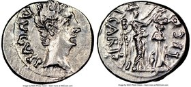 Augustus (27 BC-AD 14). AR quinarius (13mm, 7h). NGC XF, brushed. Spain, Emerita, under P. Carisius, legate, ca. 25-23 BC. AVGVST, bare head of August...