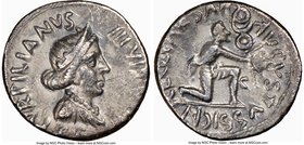 Augustus (27 BC-AD 14). AR denarius (19mm, 3.26 gm, 4h). NGC XF 4/5 - 2/5. Rome, ca. 19/18 BC, P. Petronius Turpilianus, moneyer. TVRPILIANVS-•III VIR...