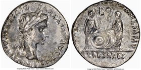 Augustus (27 BC-AD 14). AR denarius (18mm, 3.40 gm, 7h). NGC AU 4/5 - 2/5. Lugdunum, 2 BC-AD 4. CAESAR AVGVSTVS-DIVI F PATER PATRIAE, laureate head of...