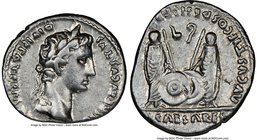 Augustus (27 BC-AD 14). AR denarius (18mm, 9h). NGC Choice VF. Lugdunum, 2 BC-AD 4. CAESAR AVGVSTVS-DIVI F PATER PATRIAE, laureate head of Augustus ri...