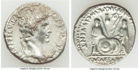 Augustus (27 BC-AD 14). AR denarius (18mm, 3.31 gm, 6h). VF, horn silver. Lugdunum, 2 BC-AD 4. CAESAR AVGVSTVS-DIVI F PATER PATRIAE, laureate head of ...