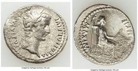 Tiberius (AD 14-37). AR denarius (20mm, 3.73 gm, 11h). Choice VF, horn silver. Lugdunum. TI CAESAR DIVI-AVG F AVGVSTVS, laureate head of Tiberius righ...