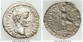 Tiberius (AD 14-37). AR denarius (19mm, 3.17 gm, 7h). About XF, porosity, edge chips. Lugdunum. TI CAESAR DIVI-AVG F AVGVSTVS, laureate head of Tiberi...