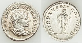 Caracalla (AD 198-217). AR antoninianus (22mm, 5.42 gm, 12h). Choice AU. Rome, AD 215. ANTONINVS PIVS AVG GERM, radiate, draped bust of Caracalla righ...