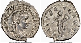 Gordian III (AD 238-244). AR denarius (21mm, 3.94 gm, 12h). NGC MS 5/5 - 4/5. Rome, summer AD 241. IMP GORDIANVS PIVS FEL AVG, laureate, draped and cu...