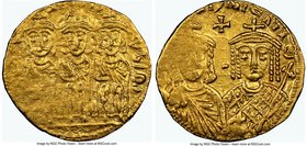 Constantine VI and Irene (AD 787-797), with Leo III, Constantine V, and Leo IV. AV solidus (20mm, 4.50 gm, 6h). NGC Choice XF 2/5 - 4/5. Constantinopl...