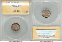 Victoria 10 Cents 1874-H MS62 ANACS, Heaton mint, KM3. Beautiful golden brown center toning expanding outwards to teal edge. 

HID09801242017