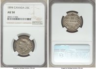 Victoria 25 Cents 1894 AU50 NGC, KM5. Even olive-gray toning both sides. 

HID09801242017
