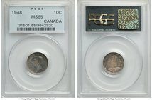 Pair of Certified Multiple Cents, 1) George VI 10 Cents 1948 - MS65 PCGS, Royal Canadian mint, KM43 2) Victoria 25 Cents 1883-H - XF40 NGC, London min...