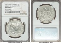 Republic Souvenir Peso 1897 UNC Details (Cleaned) NGC, KM-XM2. Close date, star below 97 baseline variety. White cleaned surfaces. 

HID09801242017