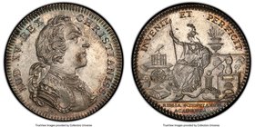 Louis XV silver Jeton ND (1745) MS63 PCGS, Feuardent-4407a. LUD XV REX CHRISTIANISS His bust right in military attire / INVENIT ET PERFICIT and in ex....