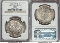 Republic 5 Francs 1870-A MS63 NGC, Paris mint, KM819. Ever popular Ceres head issue with Motto. Scarce in uncirculated. 

HID09801242017