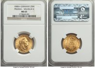 Prussia. Wilhelm II gold 20 Mark 1888-A MS65 NGC, Berlin mint, KM516. Muted honey gold with mint bloom. 

HID09801242017