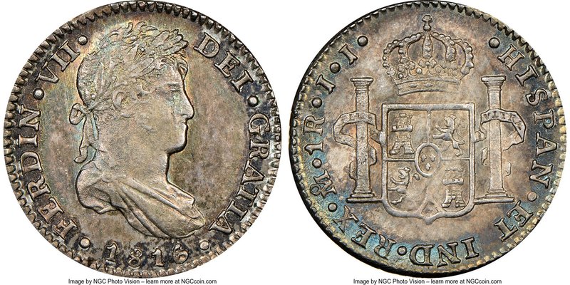 Ferdinand VII Real 1816 Mo-JJ MS64+ NGC, Mexico City mint, KM83. Beautiful tonin...