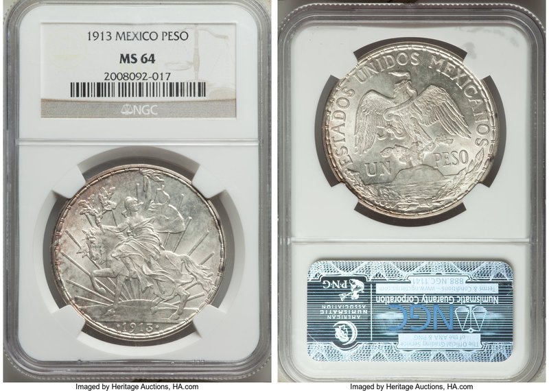Estados Unidos "Caballito" Peso 1913 MS64 NGC, Mexico City mint, KM453. 

HID098...