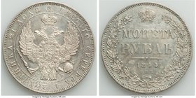 Nicholas I Rouble 1844 CПБ-КБ XF (Corrosion), St. Petersburg mint, KM-C168.1. Displays an area of corrosion around crown on reverse, otherwise nice lu...