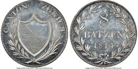 Zurich. Canton 8 Batzen 1814-B MS64 NGC, KM184, HMZ-2-1175b. Bruckmann as mintmaster. Reflective fields and frosted devices give this coin a prooflike...