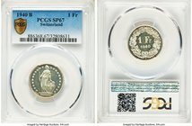 Confederation Specimen Franc 1940-B SP67 PCGS, Bern mint, KM24. Deep mirrored reflective fields, lightly cameo devices. 

HID09801242017